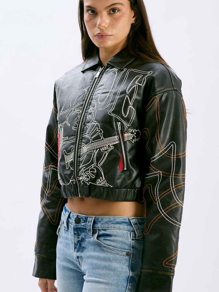 True Religion Relaxed Embroidered Buddha Faux Pu Jacket - Bilde 1 av 4