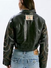 True Religion Relaxed Embroidered Buddha Faux Pu Jacket - Bilde 2 av 4