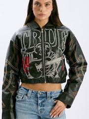 True Religion Relaxed Embroidered Buddha Faux Pu Jacket - Bilde 4 av 4