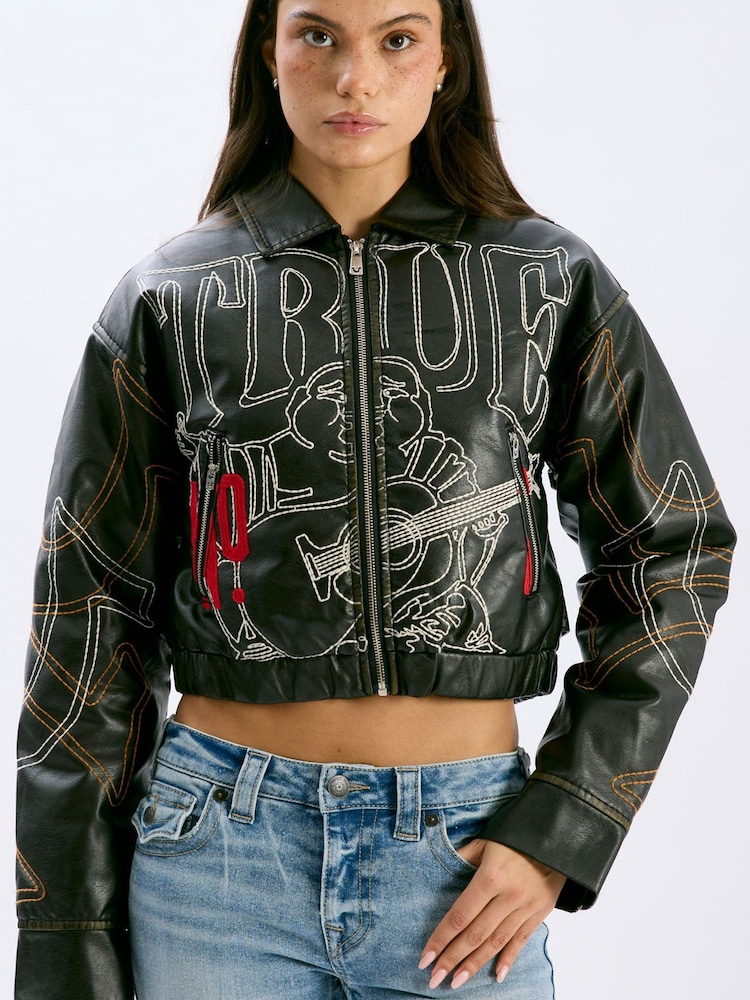 True Religion Relaxed Embroidered Buddha Faux Pu Jacket - Bilde 4 av 4