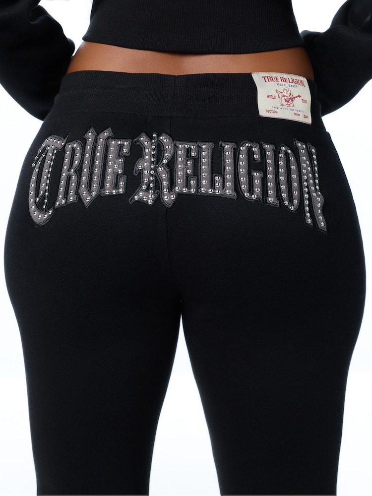 True Religion Black Studded Mid Rise Flare Joggers - Image 2 of 5