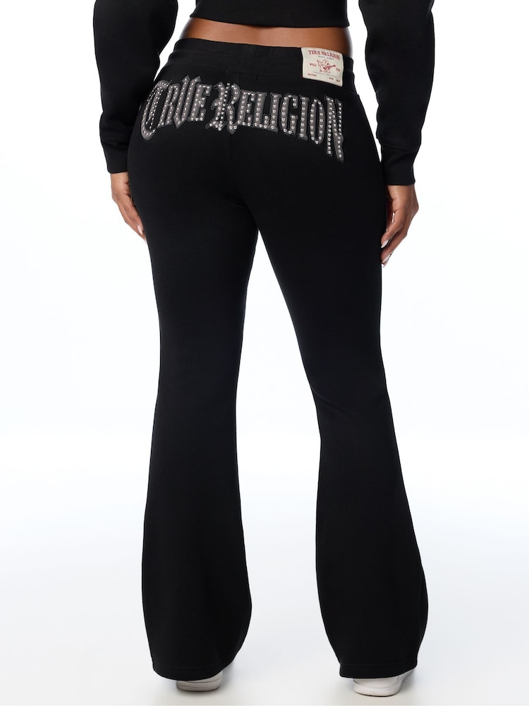 True Religion Black Studded Mid Rise Flare Joggers - Image 5 of 5