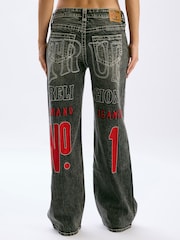 True Religion Bobbi Baggy Big T No 1 Logo All Over Print Denim Jeans - Image 2 de 5