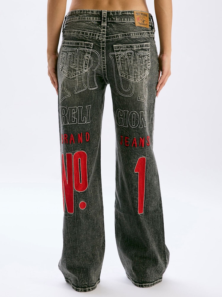 True Religion Bobbi Baggy Big T No 1 Logo All Over Print Denim Jeans - Image 2 de 5 True Religion Bobbi Baggy Big T No 1 Logo All Over Print Denim Jeans - Image 2 de 5