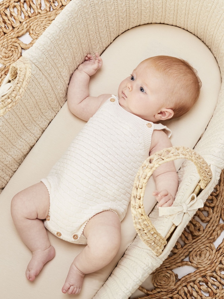 The Little Green Sheep Natural Knitted Moses Basket and Mattress - Image 2 of 5