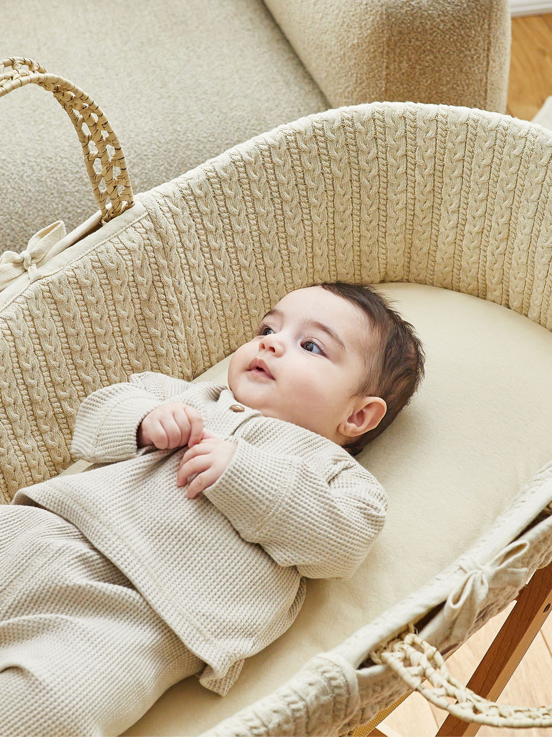 Buy The Little Green Sheep Natural Cable Knit Moses Basket and