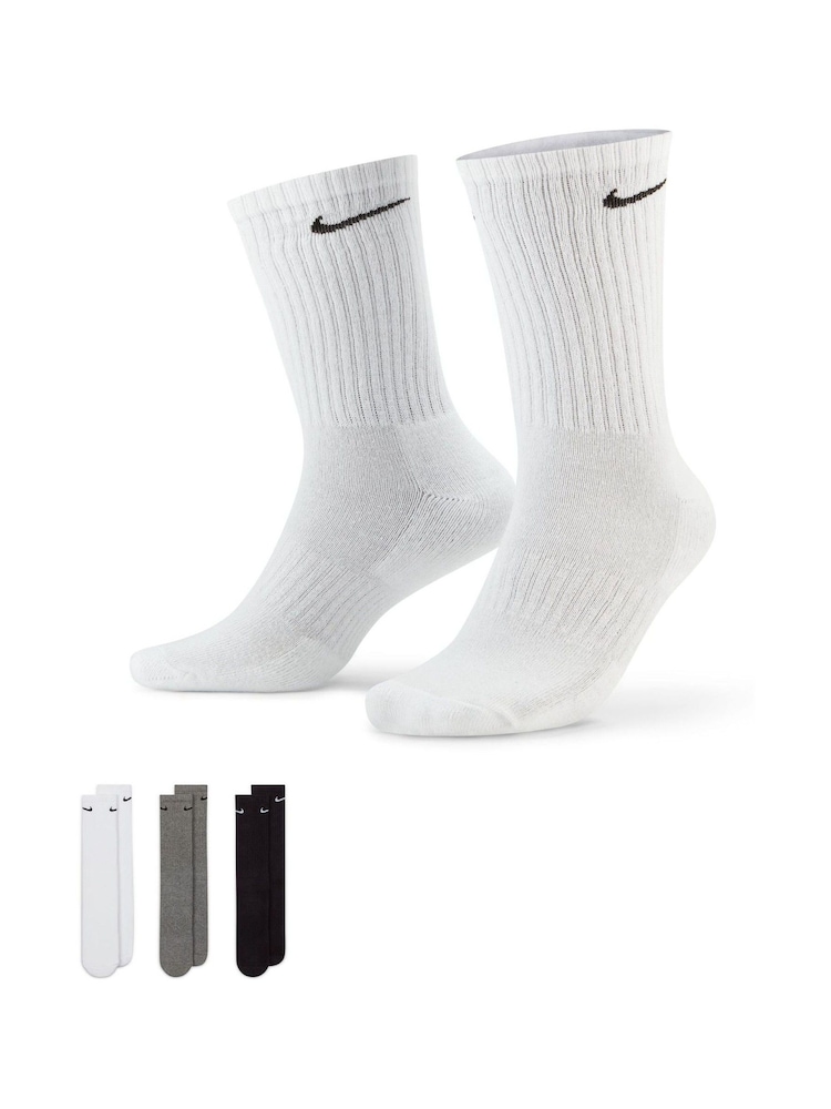 Nike Grey Crew Everyday Cushioned Crew Socks 3 Pack - Image 1 of 4