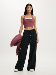 Negro - Pantalones de chándal de pierna ancha con lazo en la cintura y felpa de Cotton On - Imagen 1 de 6