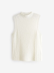 White Sparkle High Neck Tinsel Knitted Tank Vest - Image 3 of 6