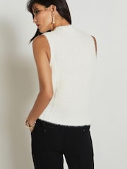 White Sparkle High Neck Tinsel Knitted Tank Vest - Image 4 of 6