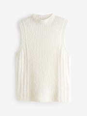 White Sparkle High Neck Tinsel Knitted Tank Vest - Image 6 of 6