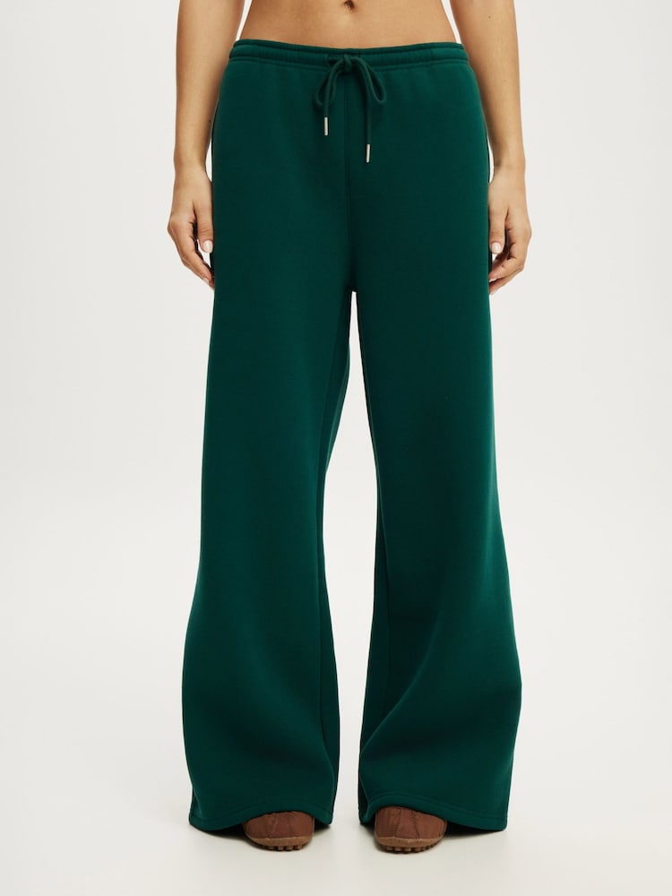Cotton On Green Plush Tie Waist Wide Leg Joggers - Image 1 of 3 Cotton On Green Plush Tie Waist Wide Leg Joggers - Image 1 of 3