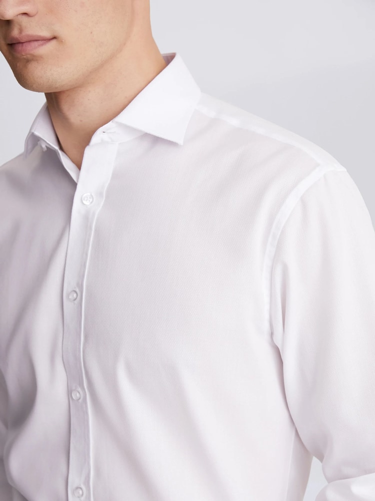 MOSS White Regular Fit Double Cuff Textured Shirt - Image 2 of 6