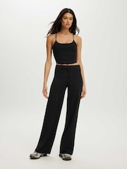 Қара - Cotton On Ultra Soft Tie Front Wide Leg Leggings - 6суретінің 1 суреті