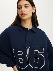 Синий - Cotton On Plush Oversized Rugby Sweatshirt - Изображение 3 4