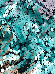 Aqua Blue Long Sleeve Sequin Mini Dress - Image 6 of 6