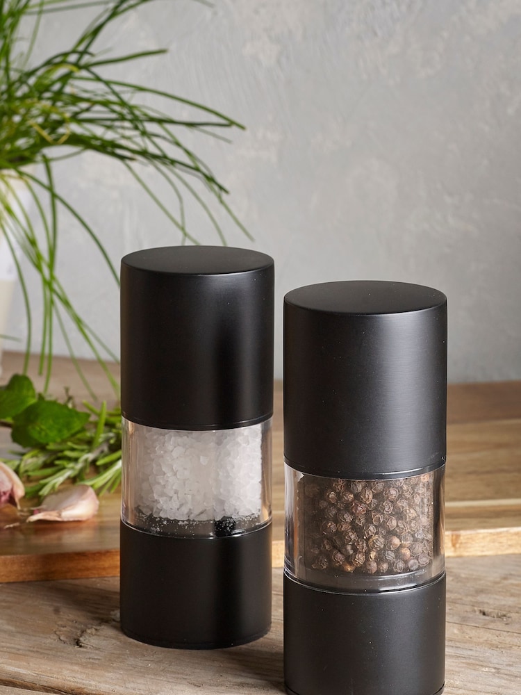 Set of 2 Matte Black Filled Salt and Pepper Grinders - Image 1 of 3