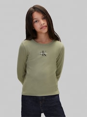Verde di petrolio - Calvin Klein Long Sleeve Logo T-Shirt - Immagine 1 di 5