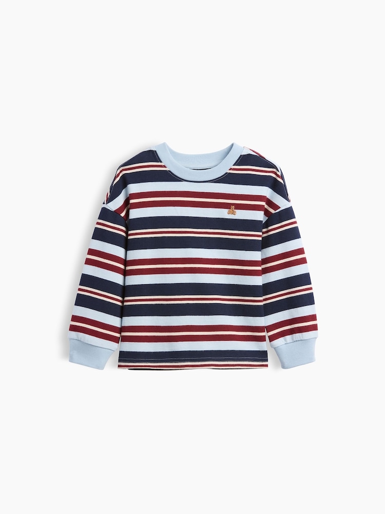 Gap Blue & Burgundy Red Stripe Heavyweight Long Sleeve T-Shirt (6mths-5yrs) - Image 1 of 2