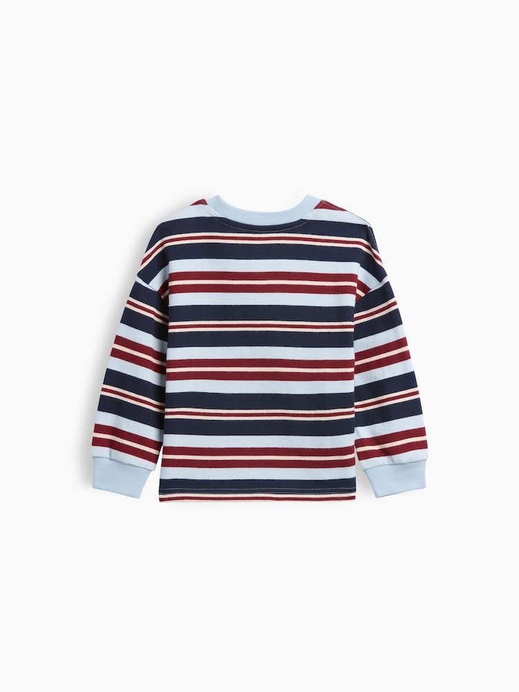 Gap Blue & Burgundy Red Stripe Heavyweight Long Sleeve T-Shirt (6mths-5yrs) - Image 2 of 2