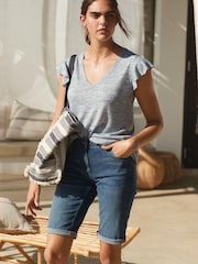 Mittelblau - Knielange Denim-Shorts - Bild 1 von 5