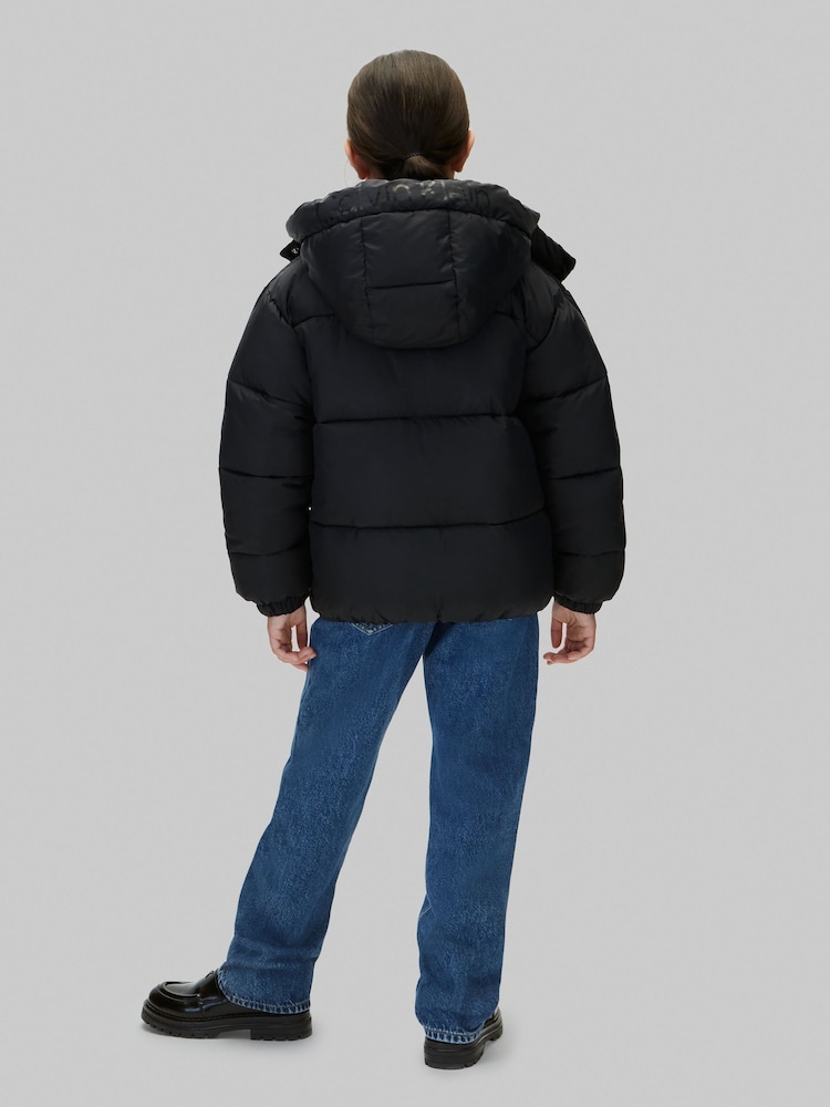 Calvin Klein Blue Hooded Logo Puffer Coat - Image 2 of 5