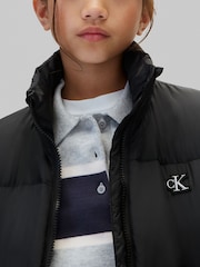 Calvin Klein Blue Hooded Logo Puffer Coat - Image 4 of 5