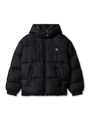 Calvin Klein Blue Hooded Logo Puffer Coat - Image 5 of 5