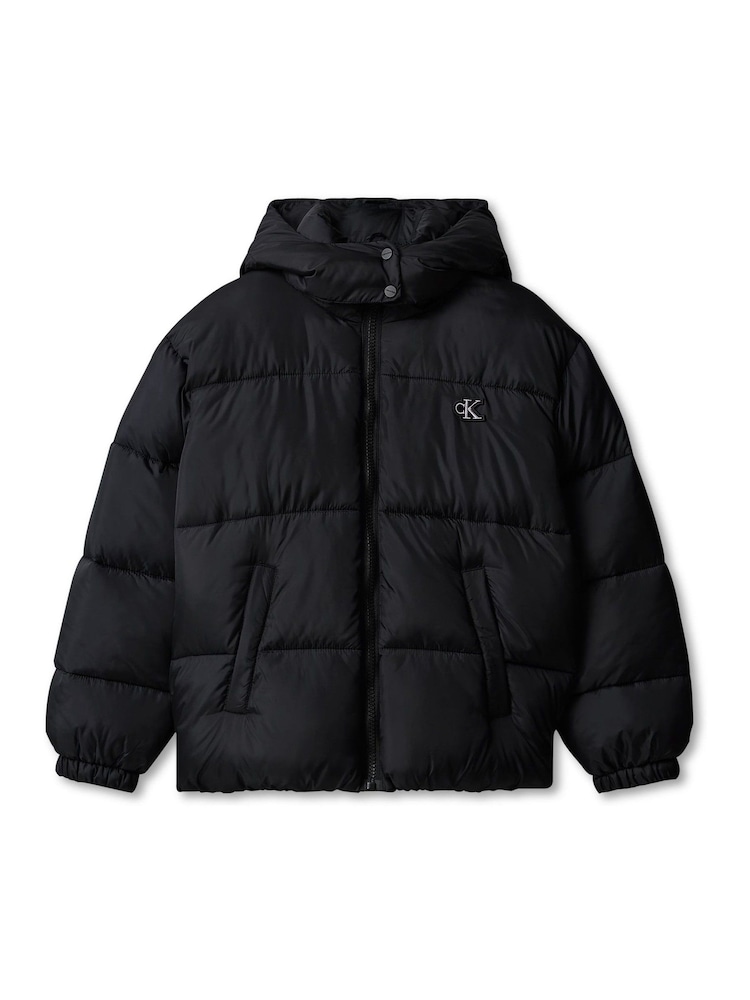Calvin Klein Blue Hooded Logo Puffer Coat - Image 5 of 5