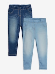 Mid Blue/Light Blue Denim 2 Pack Elasticated Waist Jeggings (3mths-7yrs) - Image 1 of 5