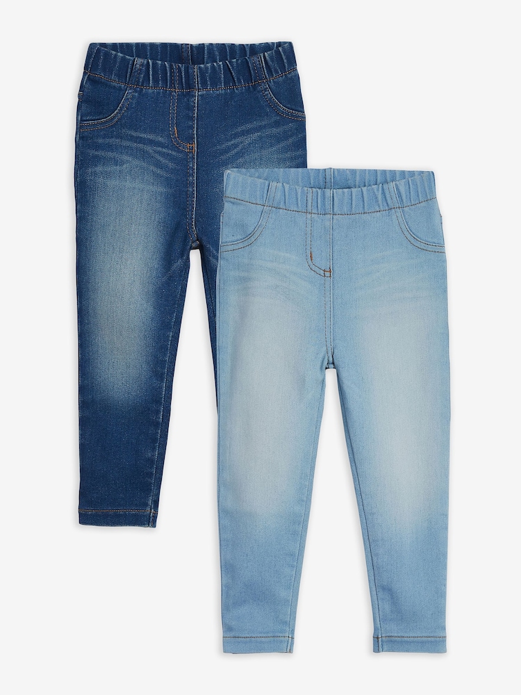 Mid Blue/Light Blue Denim 2 Pack Elasticated Waist Jeggings (3mths-7yrs) - Image 1 of 5