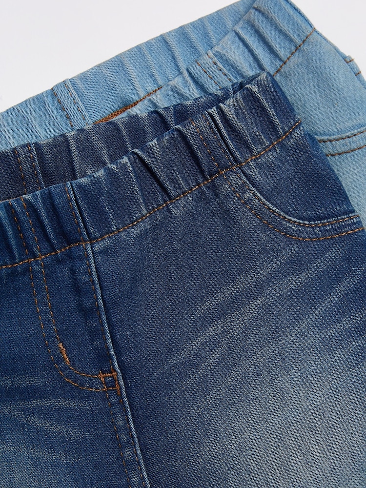Mid Blue/Light Blue Denim 2 Pack Elasticated Waist Jeggings (3mths-7yrs) - Image 5 of 5