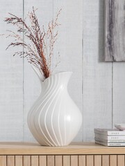 White Ceramic Pleated Medium Vase - Image 1 of 2