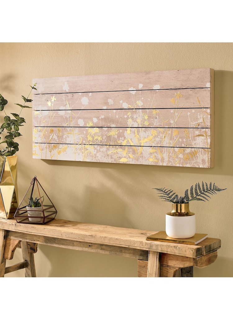 Art For The Home Natural Metallic Wood Meadow Wall Art - Image 1 of 2