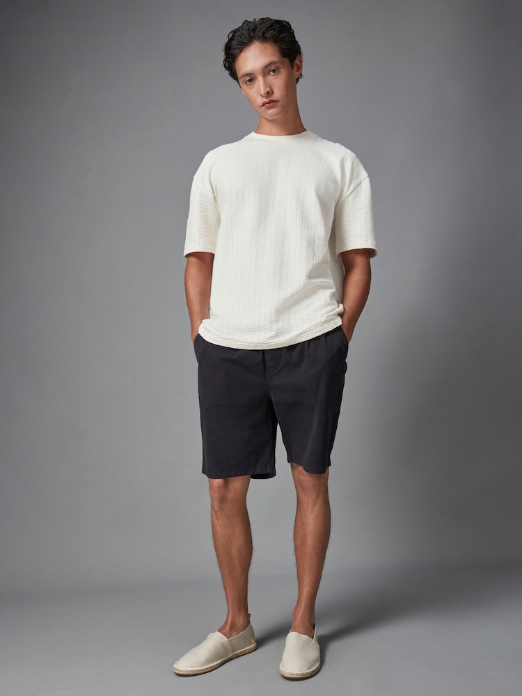 Ecru White Relaxed Fit 100% Cotton Seersucker Texture T-Shirt - Image 2 of 3