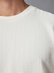 Ecru White Relaxed Fit 100% Cotton Seersucker Texture T-Shirt - Image 3 of 3