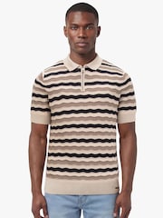 Luke 1977 Cream Maughold  Knitted Polo Shirt - Image 1 of 5