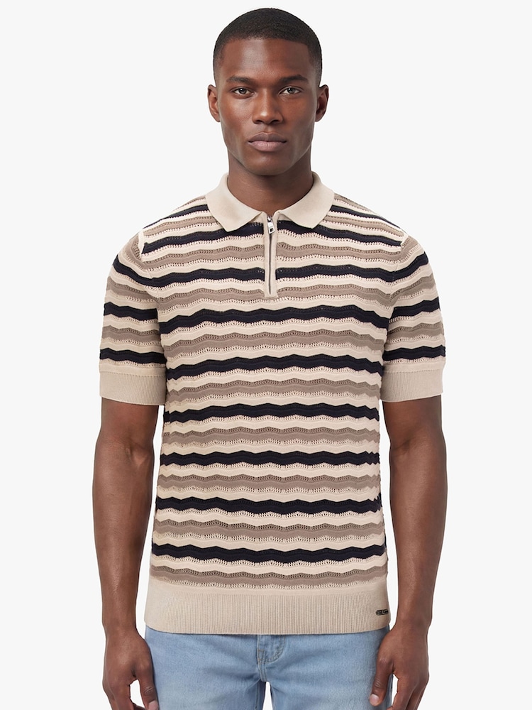 Luke 1977 Cream Maughold  Knitted Polo Shirt - Image 1 of 5