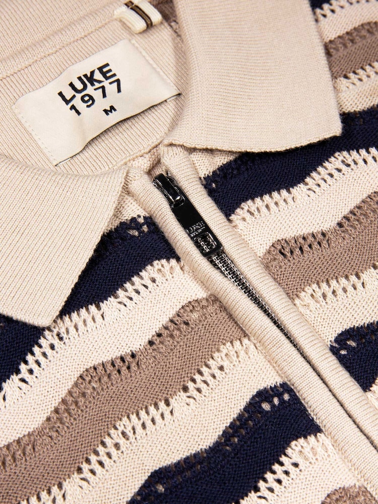 Luke 1977 Cream Maughold  Knitted Polo Shirt - Image 5 of 5