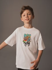 White Graffiti Backprint Relaxed Fit Short Sleeve Graphic T-Shirt (3-16yrs) - Image 1 of 1