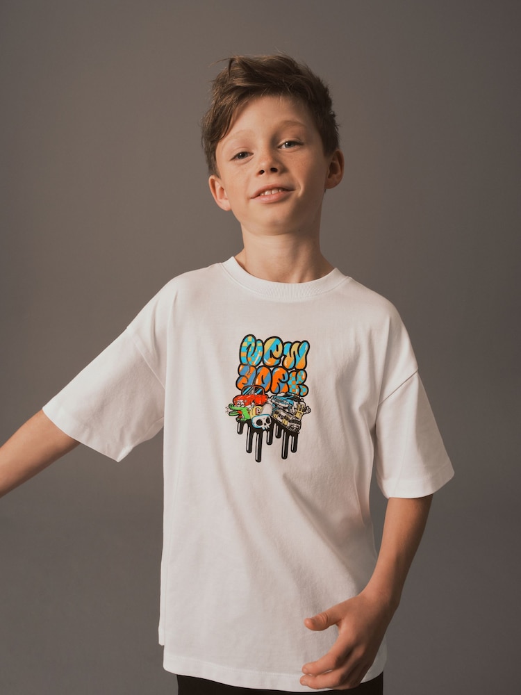 White Graffiti Backprint Relaxed Fit Short Sleeve Graphic T-Shirt (3-16yrs) - Image 1 of 1