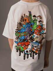 White Graffiti Backprint Relaxed Fit Short Sleeve Graphic T-Shirt (3-16yrs) - Image 4 of 7