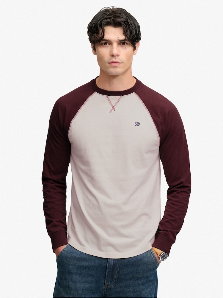 Superdry Brown Vintage Athletic Baseball Top - Image 1 of 7 Superdry Brown Vintage Athletic Baseball Top - Image 1 of 7