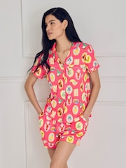 Chelsea Peers Pink Tropical Collage Print Short Pyjama Set - Image 1 of 6