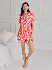 Chelsea Peers Pink Tropical Collage Print Short Pyjama Set - Image 2 of 6