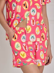 Chelsea Peers Pink Tropical Collage Print Short Pyjama Set - Image 3 of 6