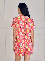 Chelsea Peers Pink Tropical Collage Print Short Pyjama Set - Image 4 of 6
