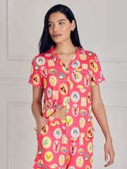 Chelsea Peers Pink Tropical Collage Print Short Pyjama Set - Image 5 of 6