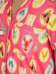 Chelsea Peers Pink Tropical Collage Print Short Pyjama Set - Image 6 of 6