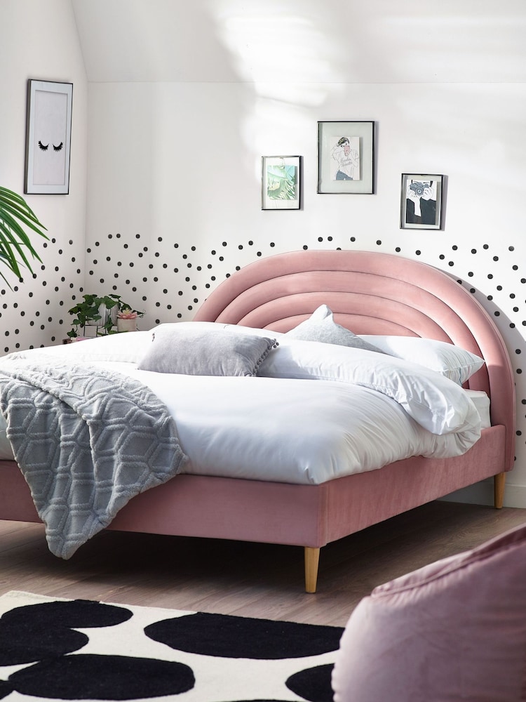Opulent Velvet Blush Pink Kids Rainbow Upholstered Standard Bed - Image 2 of 9